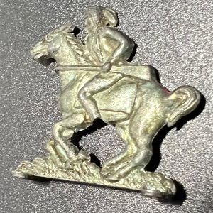 Vintage Extra Large Metal Cracker Jack Toy Native American Warrior on Horse